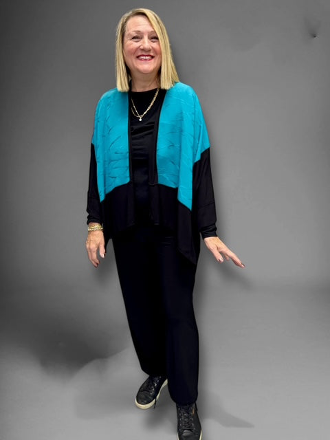 Teal & black silk jacket