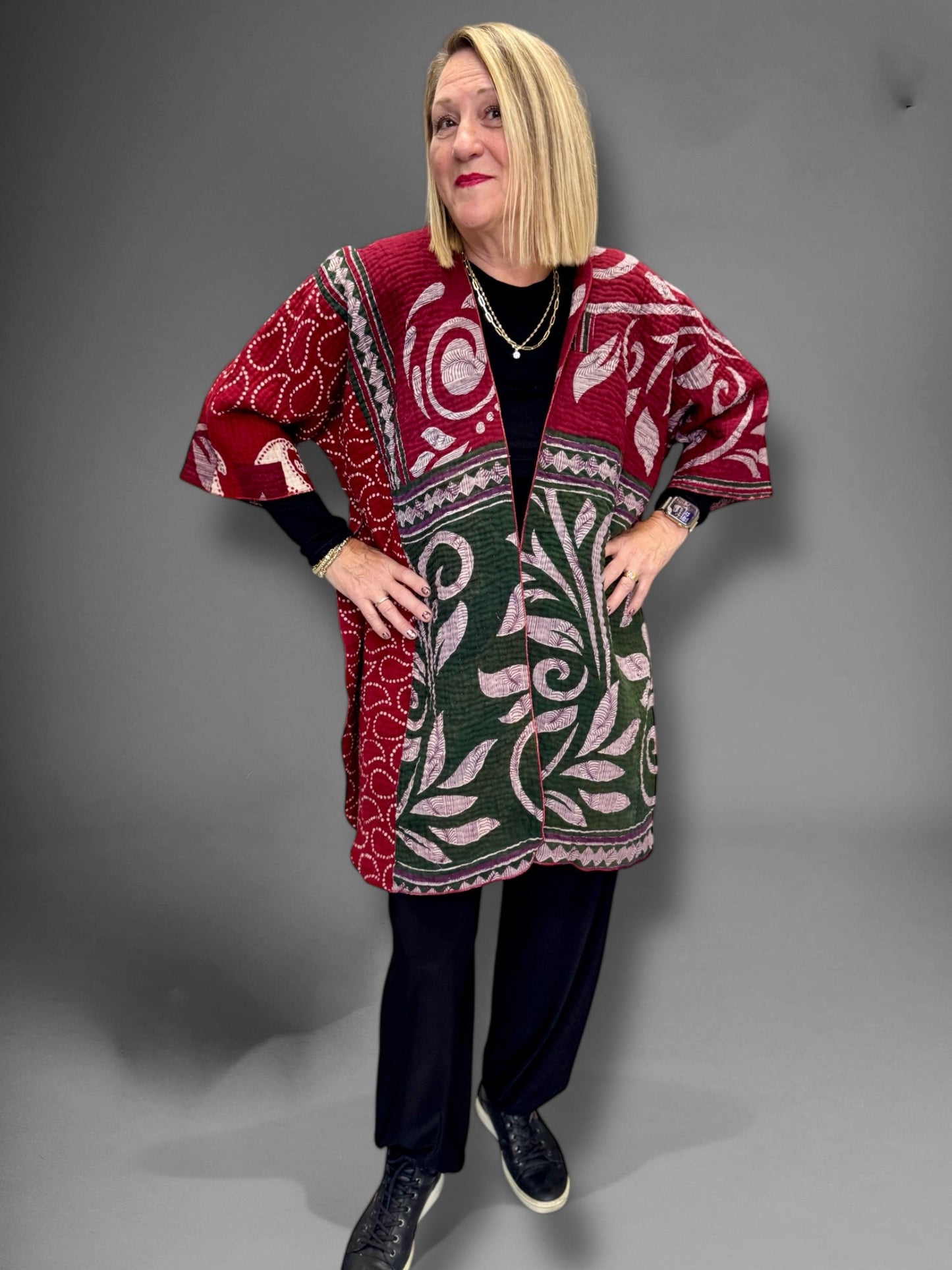 Burgundy & Green cotton jacket