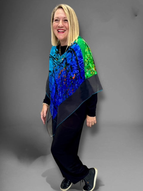 Green& blue ombre silk poncho