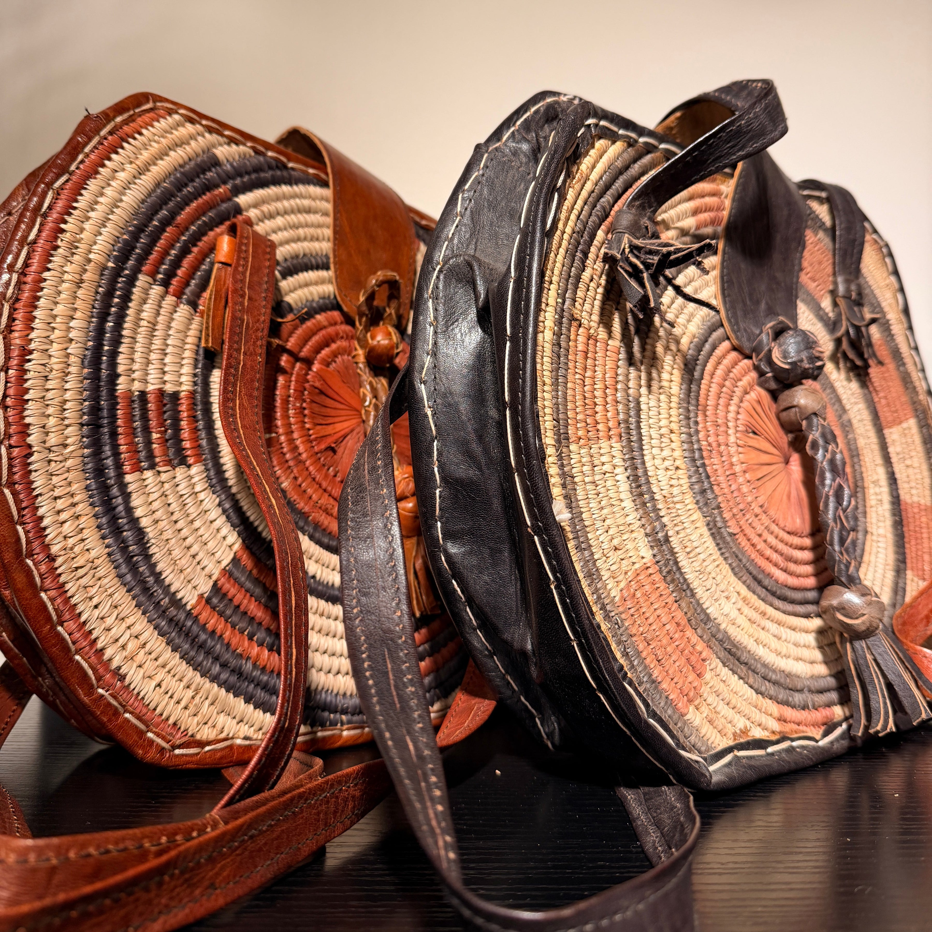 Leather Raffia Bag
