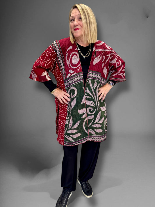 Burgundy & Green cotton jacket