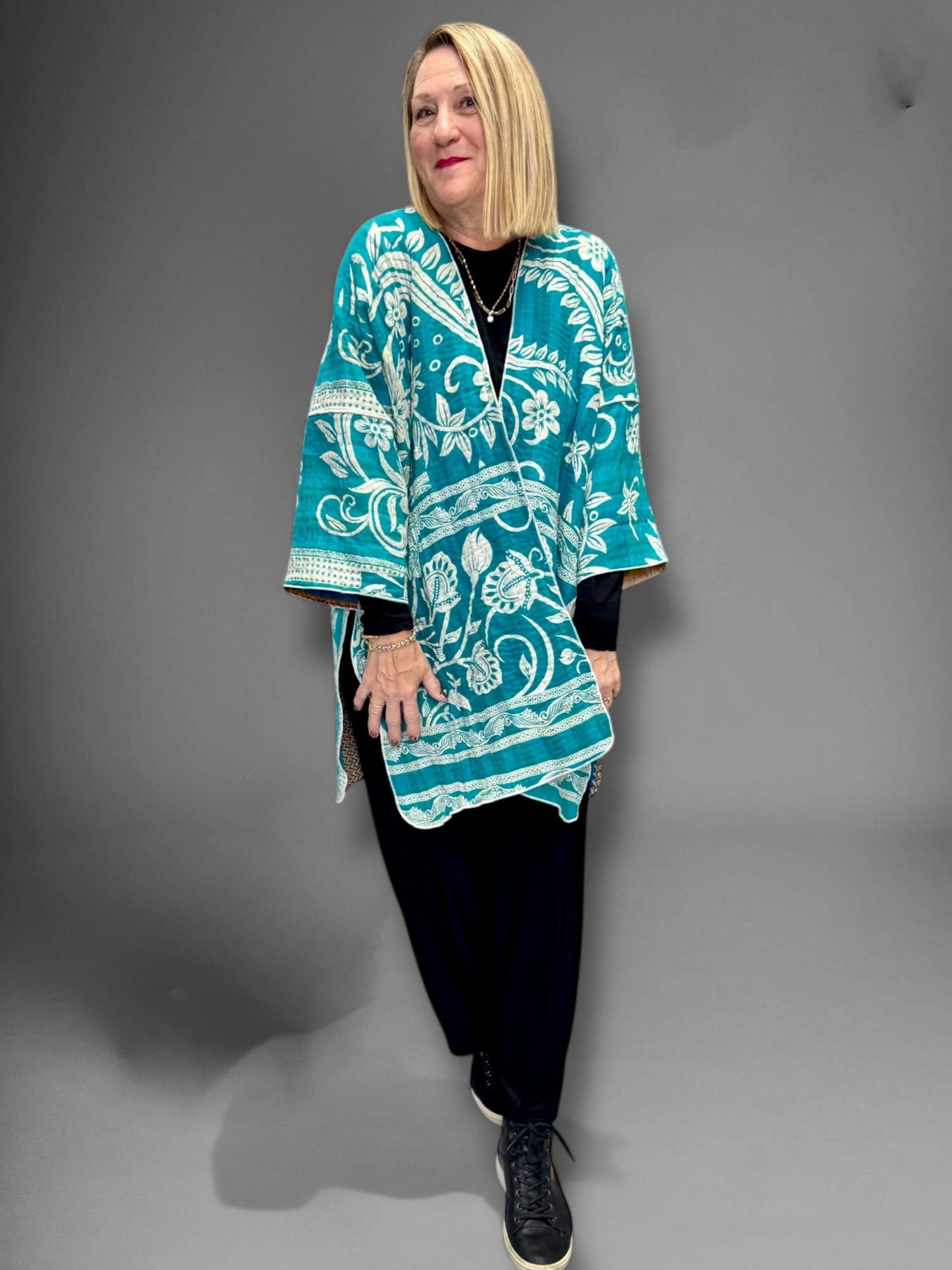 Teal and white cotton jacket