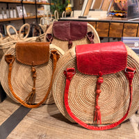 Leather Cover Raffia Bags