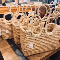 Tri-Handle Raffia Woven Bag