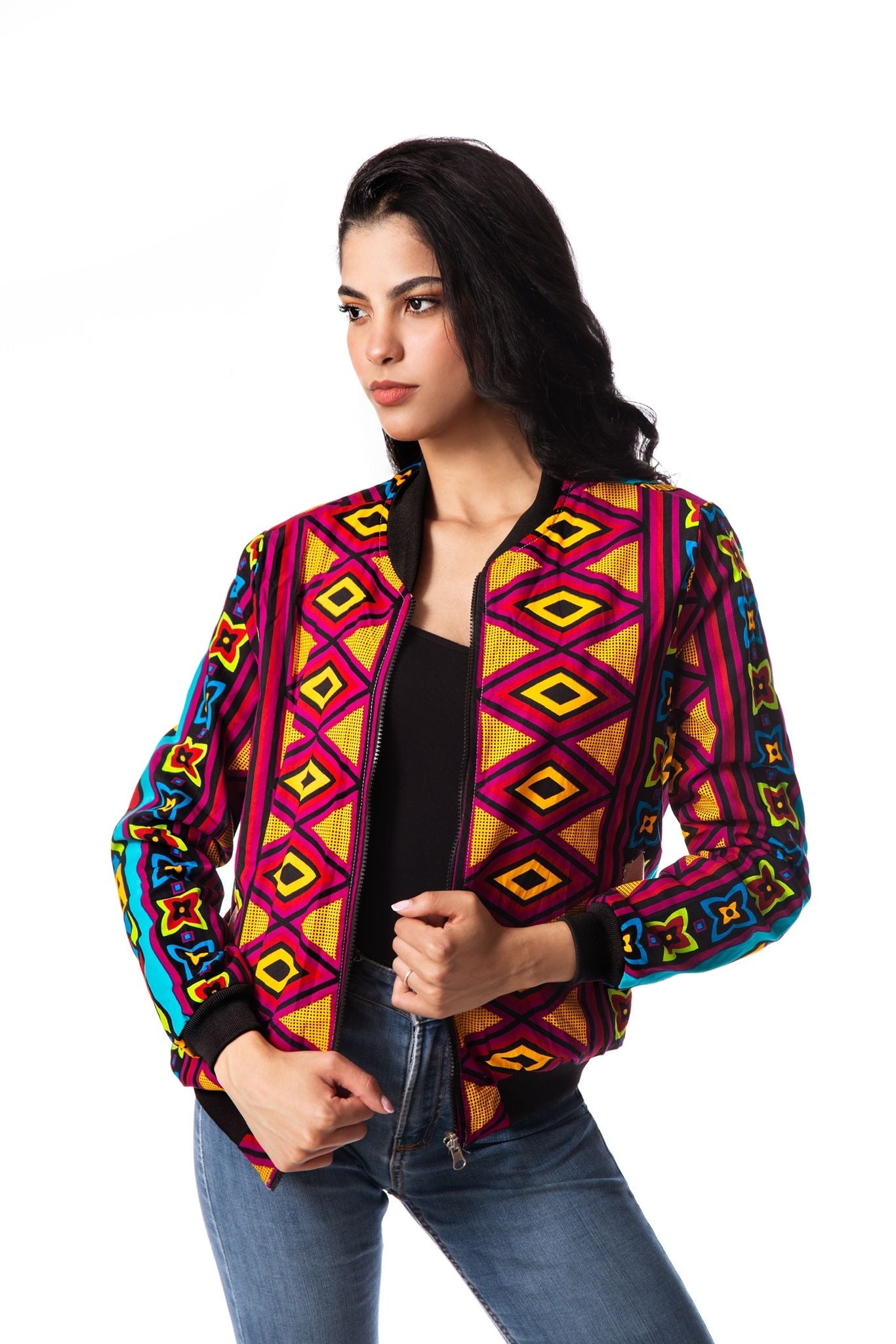 Unisex African Print Reversible Bomber Jacket