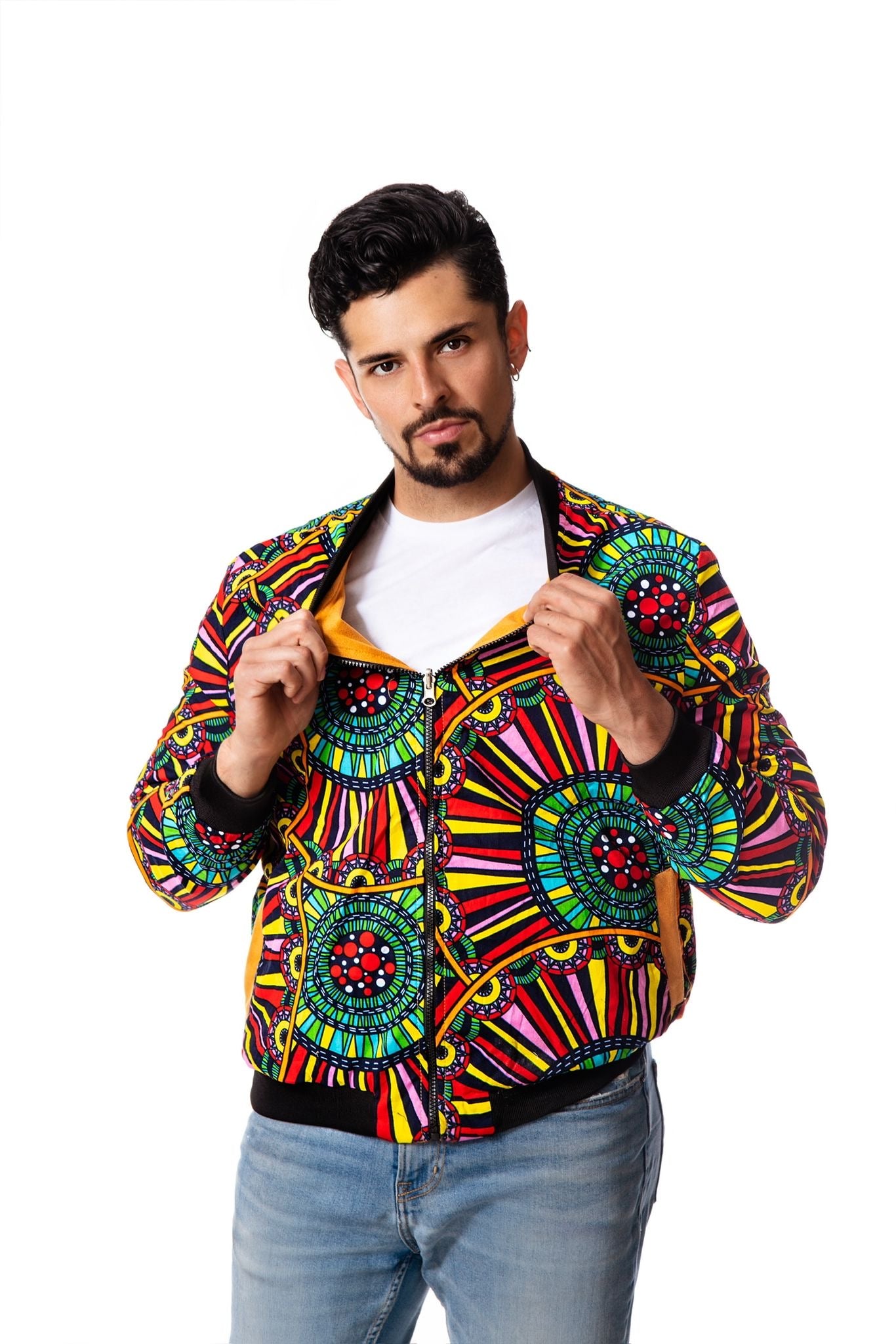 Unisex African Print Reversible Bomber Jacket