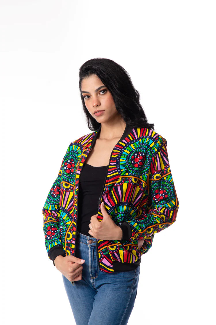 Unisex African Print Reversible Bomber Jacket