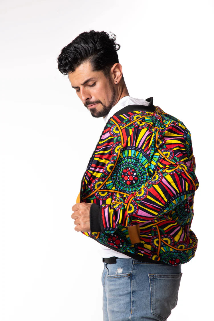 Unisex African Print Reversible Bomber Jacket